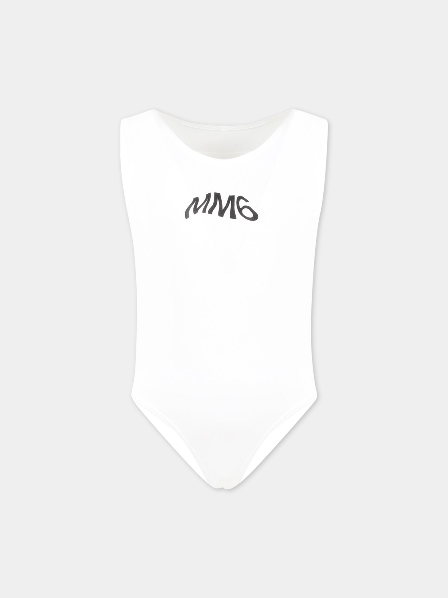 Body bianco per bambina con logo nero,Mm6 Maison Margiela,M60350 MM00F M6100