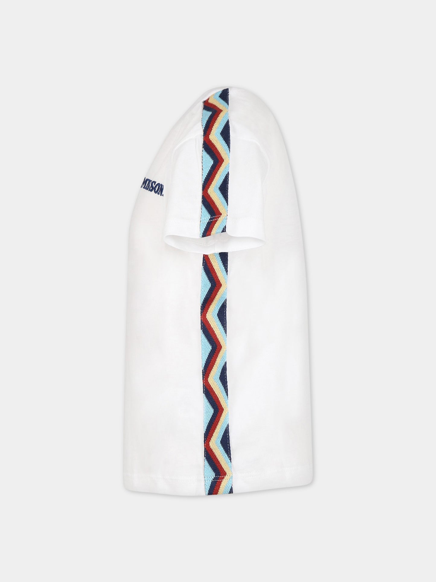 T-shirt bianco per bambini con logo e iconico motivo chevron,Missoni,MS8P91 J0177 100MC