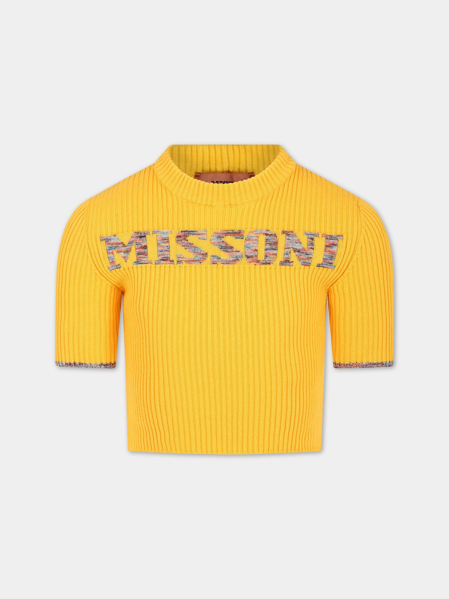 Maglione giallo per bambina con logo multicolor ricamato,Missoni,MS9A11 X0007 206
