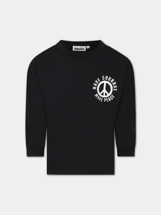 T-shirt nera per bambino con simbolo della pace,Molo,1S23A402 3951