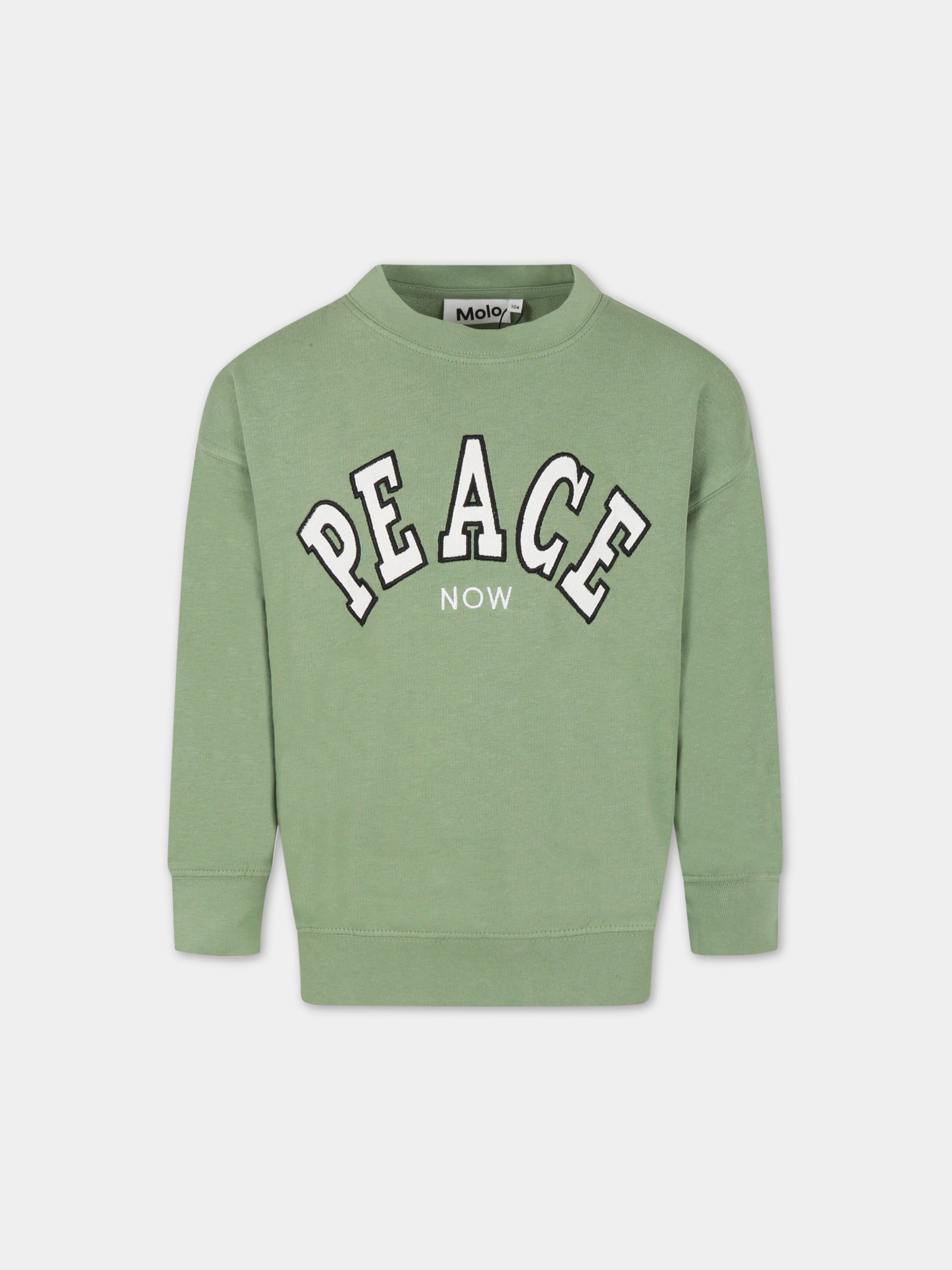 Felpa verde per bambino con scritta  Peace ,Molo,6S23J209 8729