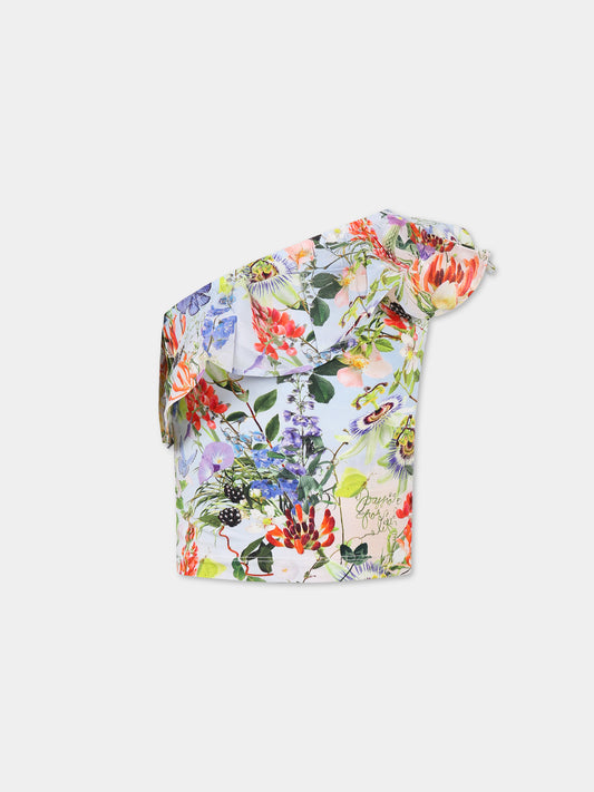 T-shirt multicolor per bambina con stampa fiori e farfalla,Molo,2S23A102 6682