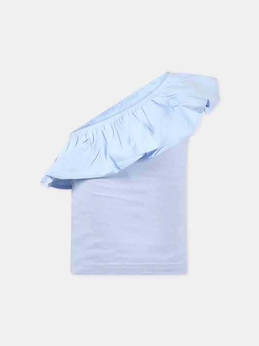 Top celeste per bambina con rouches e patch logato,Molo,2S23A108 8691