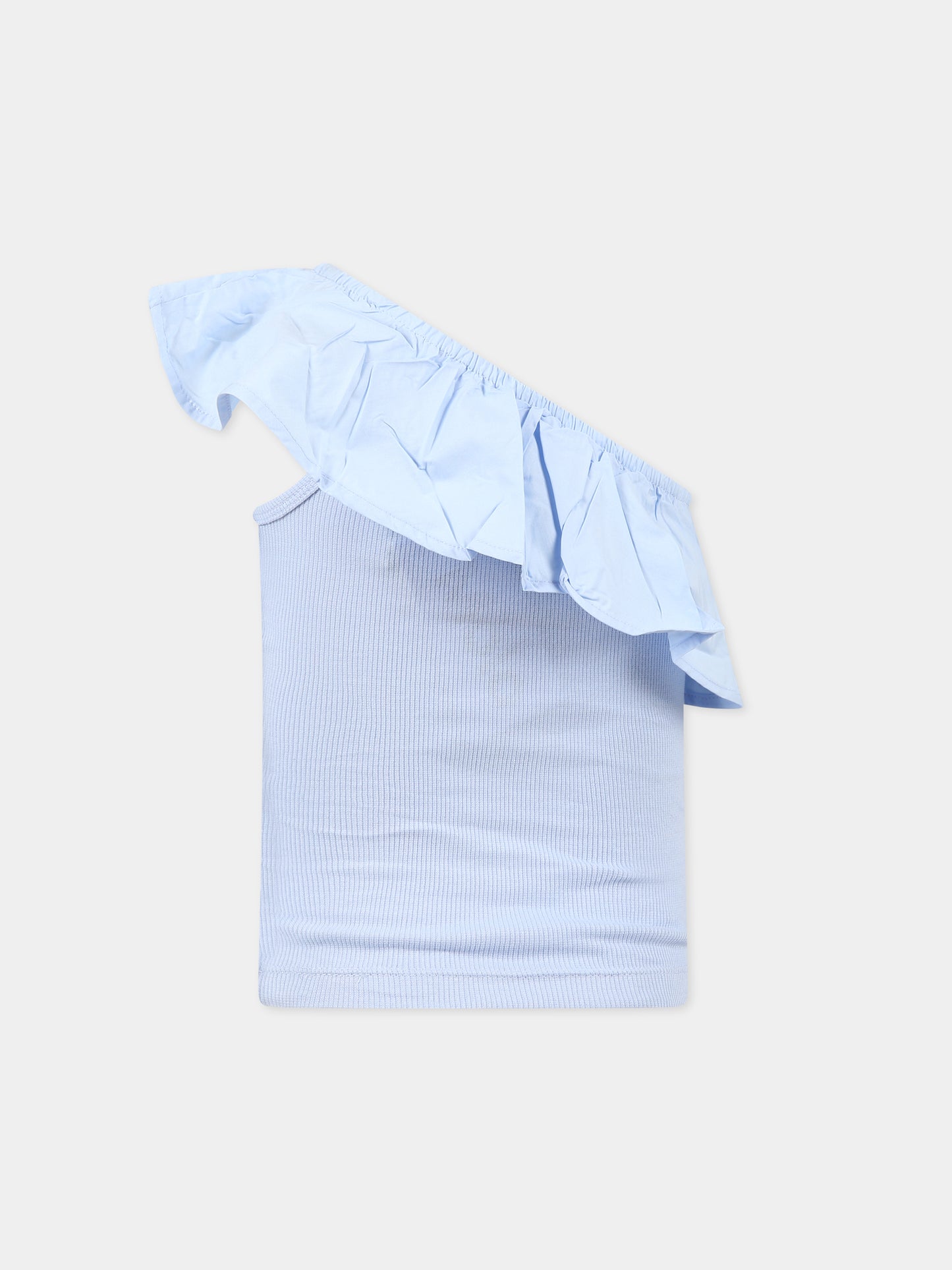 Top celeste per bambina con rouches e patch logato,Molo,2S23A108 8691