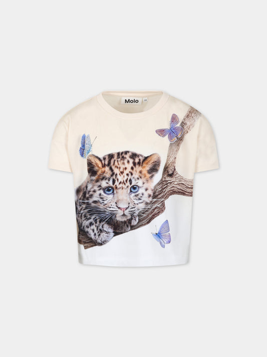 T-shirt avorio per bambina con tigre e farfalle,Molo,2S23A215 7975