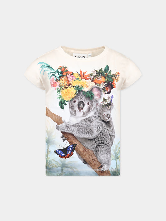 T-shirtavorio per bambina con stampa koala, fiori e frutta tropicale,Molo,2S23A226 3233