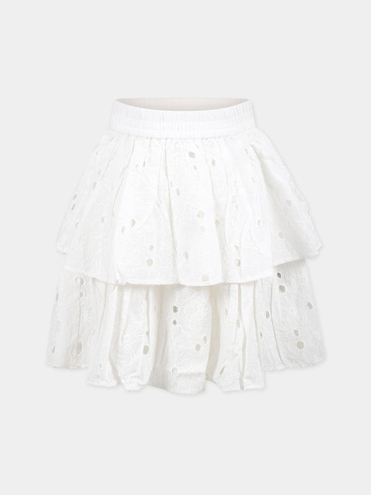 Gonna bianca per bambina con fiori e patch logato,Molo,2S23D106 0000
