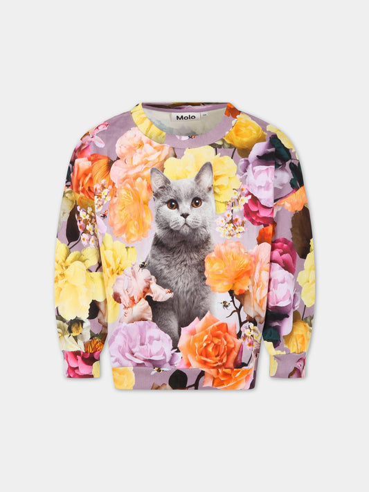 Felpa multicolor per bambina con gatto e fiori,Molo,2S23J207 7985
