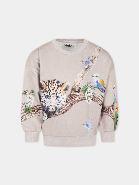 Felpa beige per bambina con tigre e fiori,Molo,2S23J207 3272