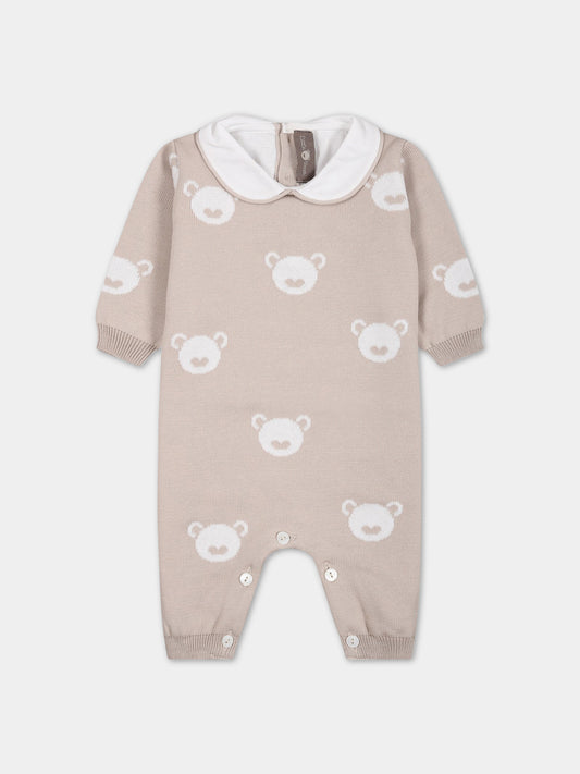 Tutina beige per neonati con orsi all-over,Little Bear,6106 CORDA/BIANCO