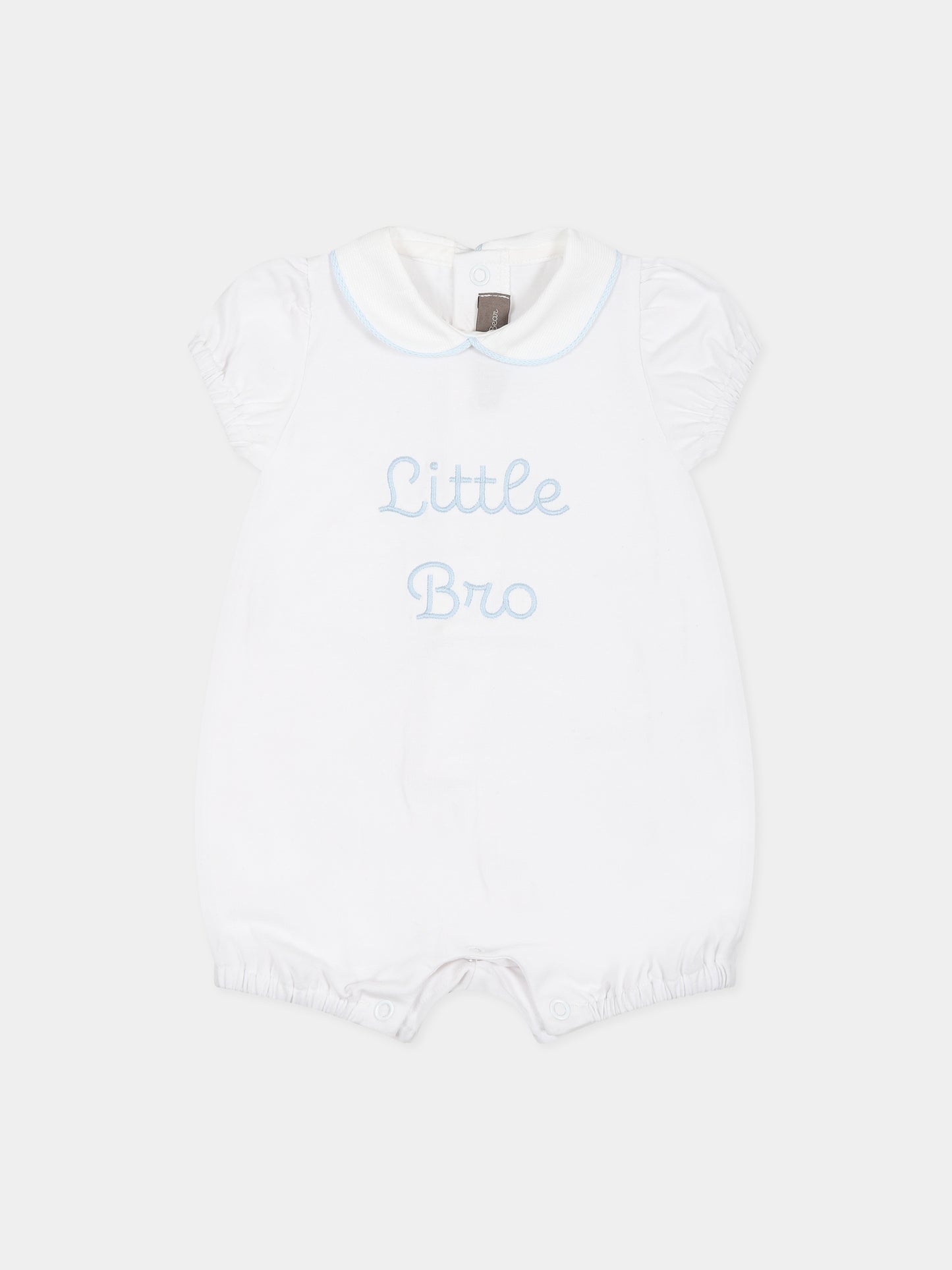 Pagliaccetto bianco per neonato con scritta  Little Bro ,Little Bear,6049 BIANCO/CIELO