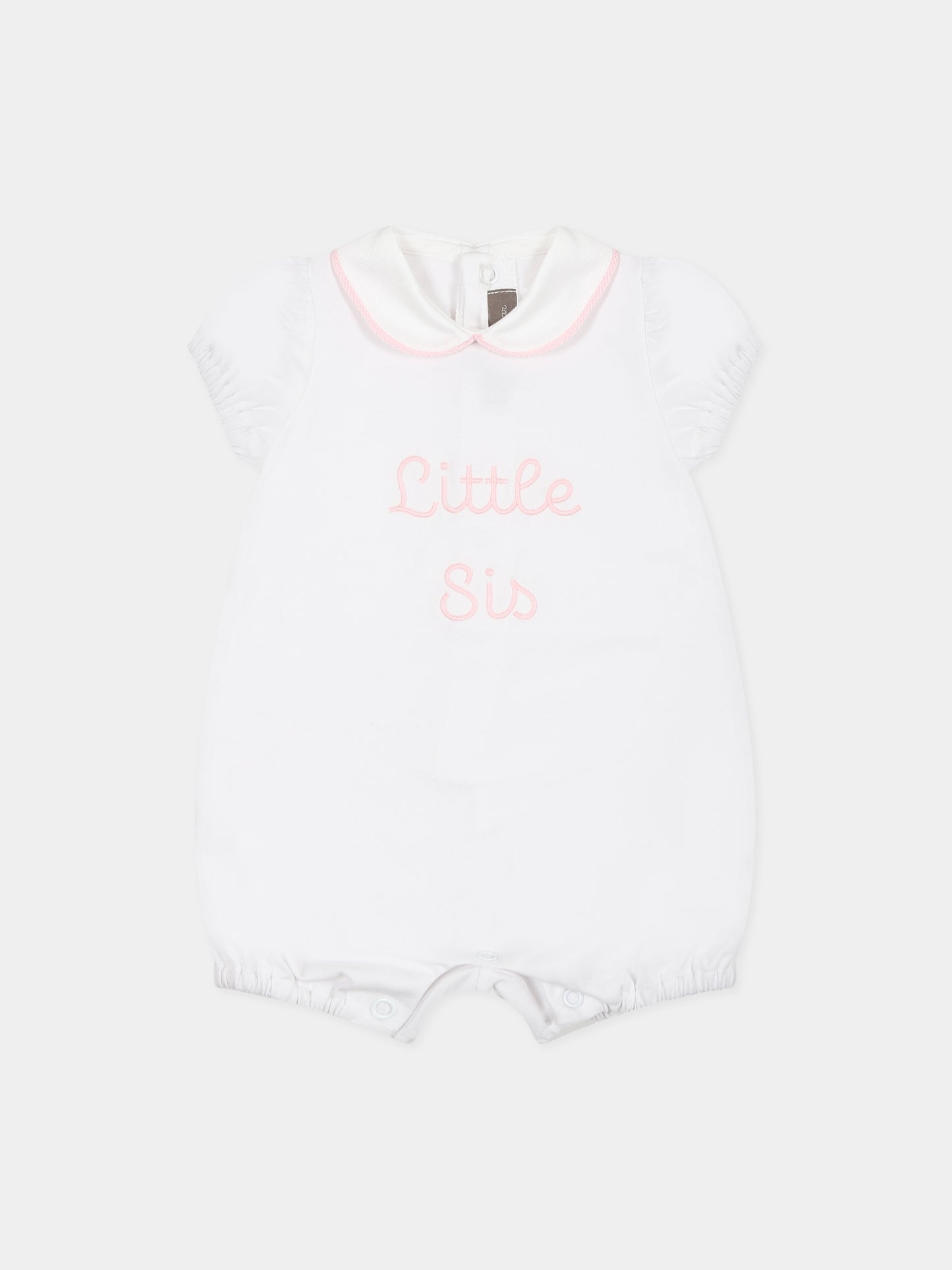 Pagliaccetto bianco per neonata con scritta  Little Sis ,Little Bear,6050 BIANCO/ROSA
