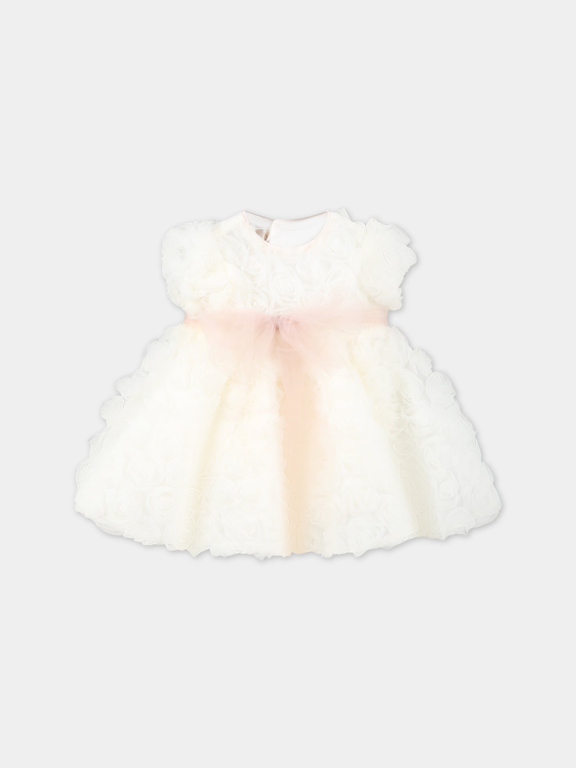 Vestito bianco per neonata con rose in tulle,La Stupenderia,CBAB58X05 U10