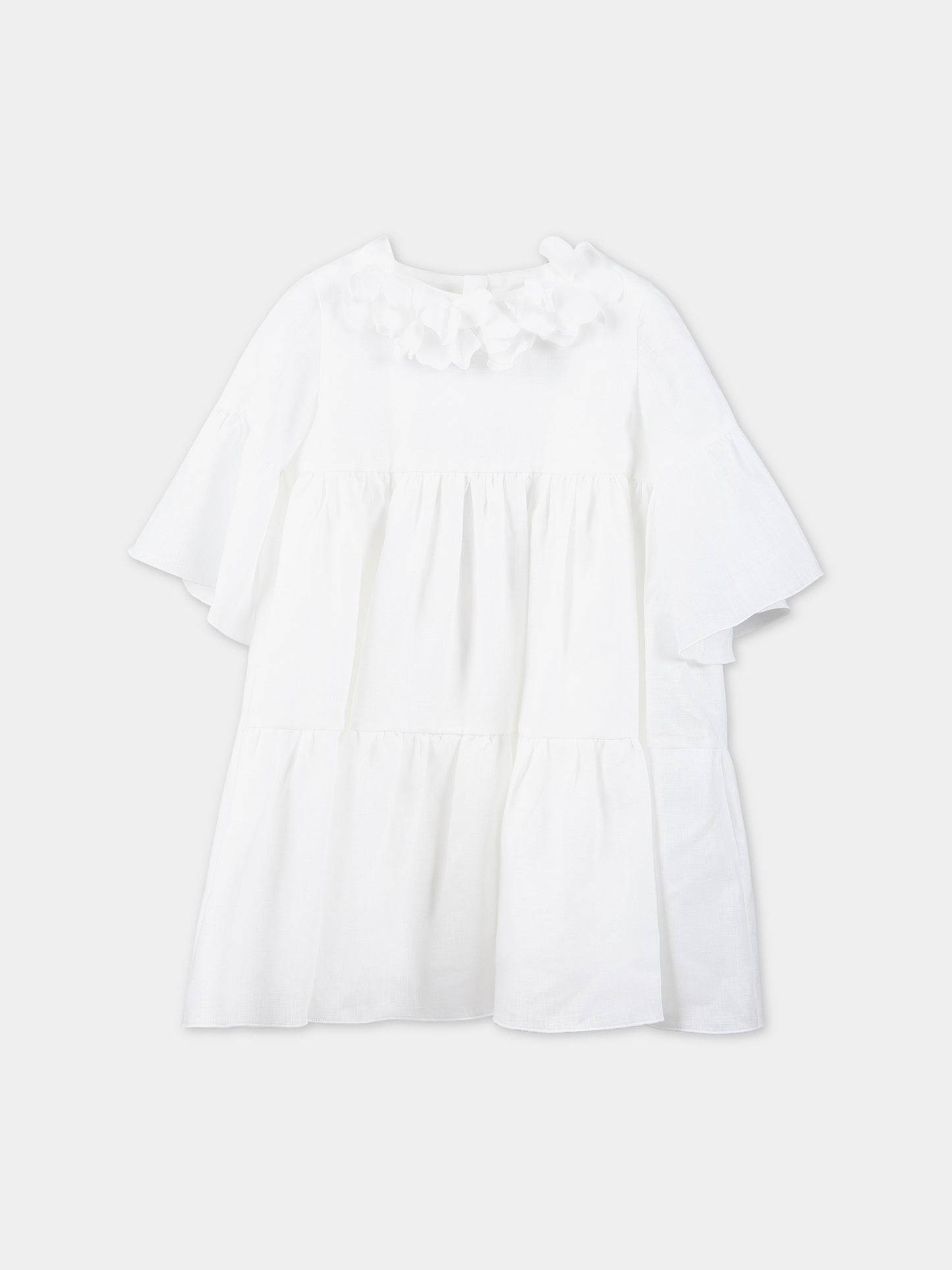 Vestito bianco per neonata con fiori applicati,Little Bear,6241 BIANCO