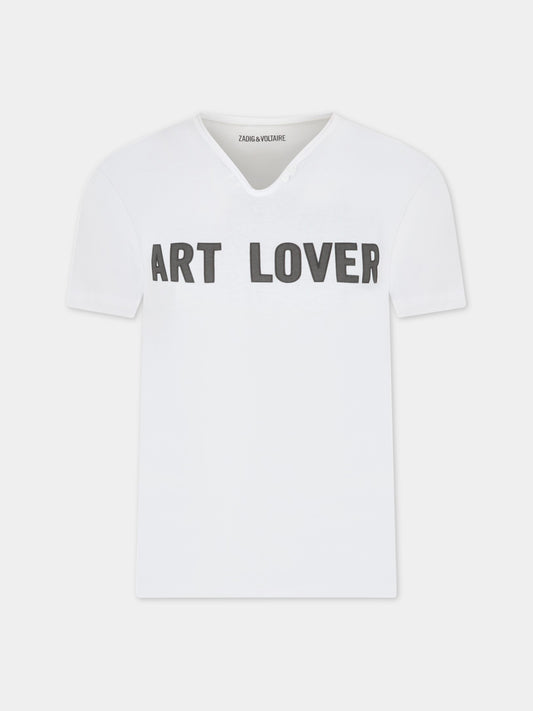 T-shirt bianca per bambino con scritta nera,Zadig & Voltaire Kids,X25352 N40