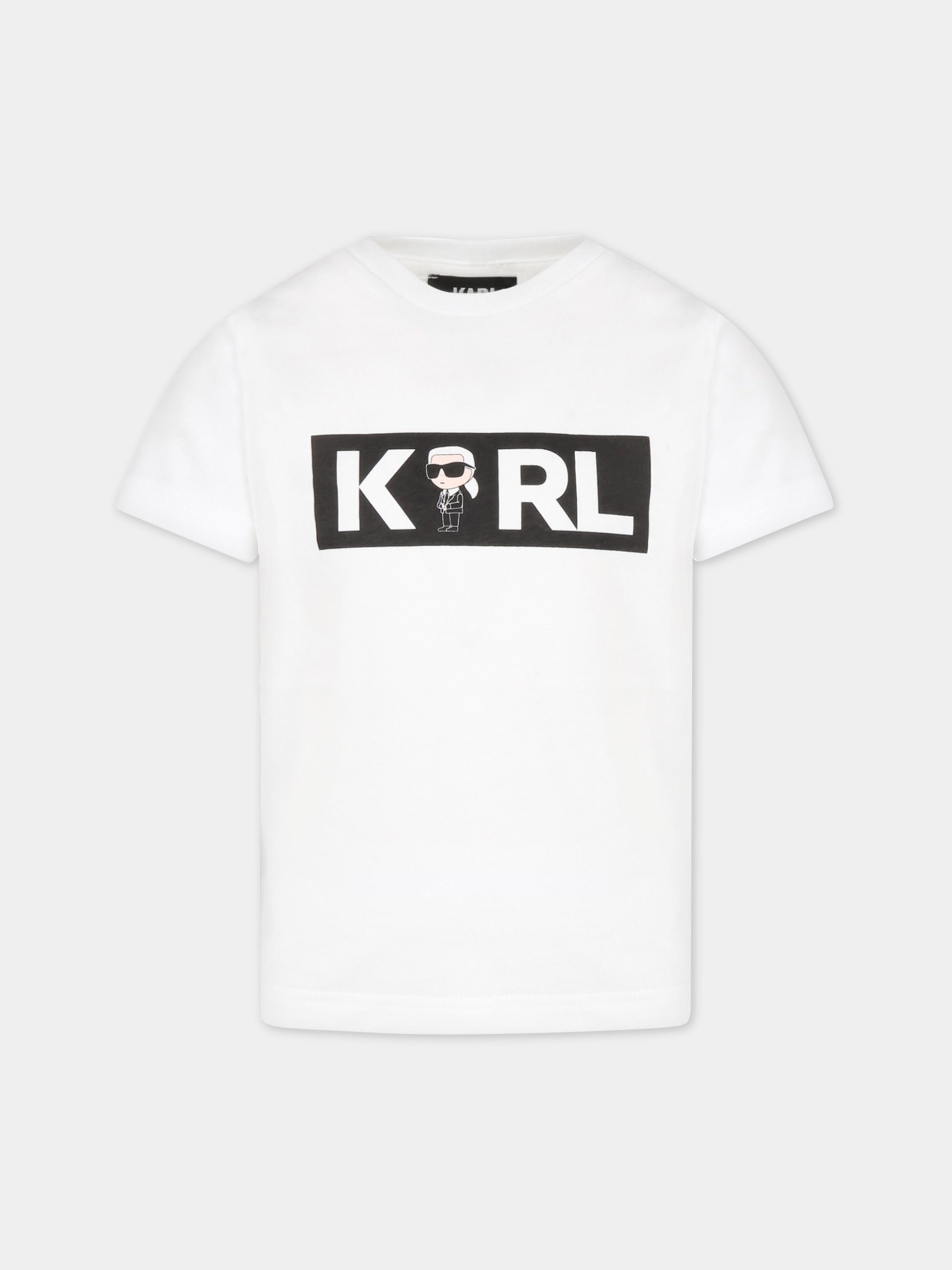 T-shirt bianca per bambina con logo nero,Karl Lagerfeld Kids,Z25389 10P