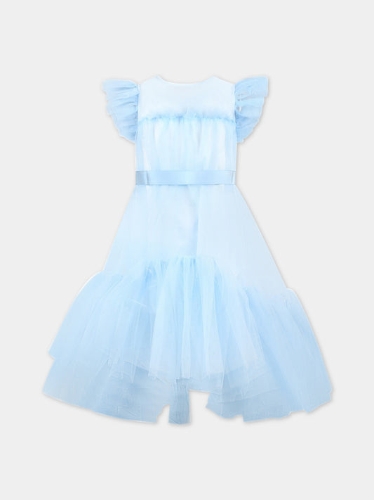 Vestito celeste per bambina con balze in tulle,Philosophy,PJAB249 TU74 9012