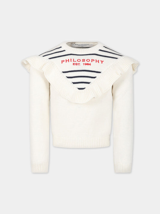 Maglione bianco per bambina con logo,Philosophy,PJMA75C FL01 0020