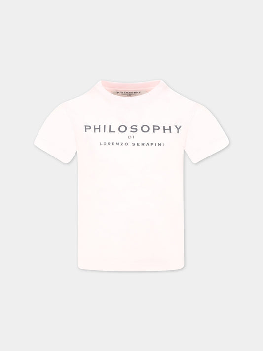 T-shirt rosa per bambina con dettaglio logo,Philosophy,PJTS127 JE138 C024