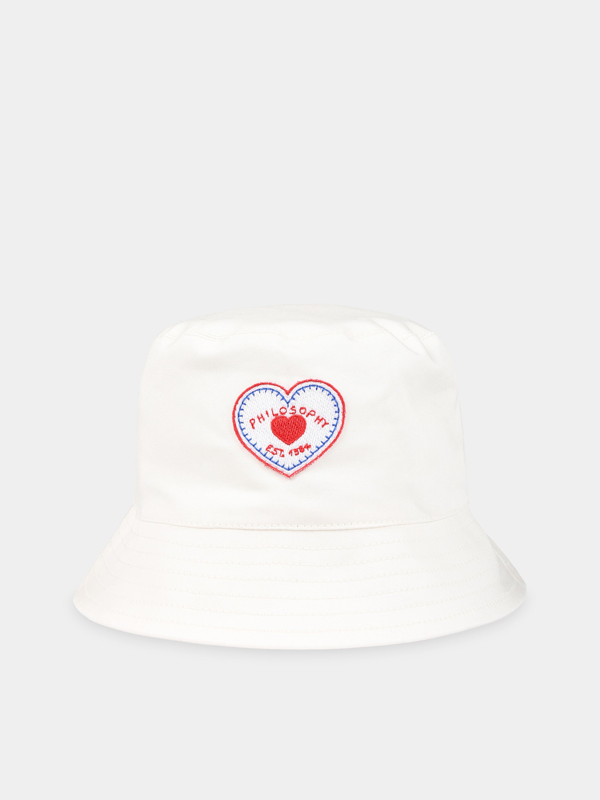 Cloche bianco per bambina con patch cuore e logo,Philosophy,PJCP29 CE234 0001