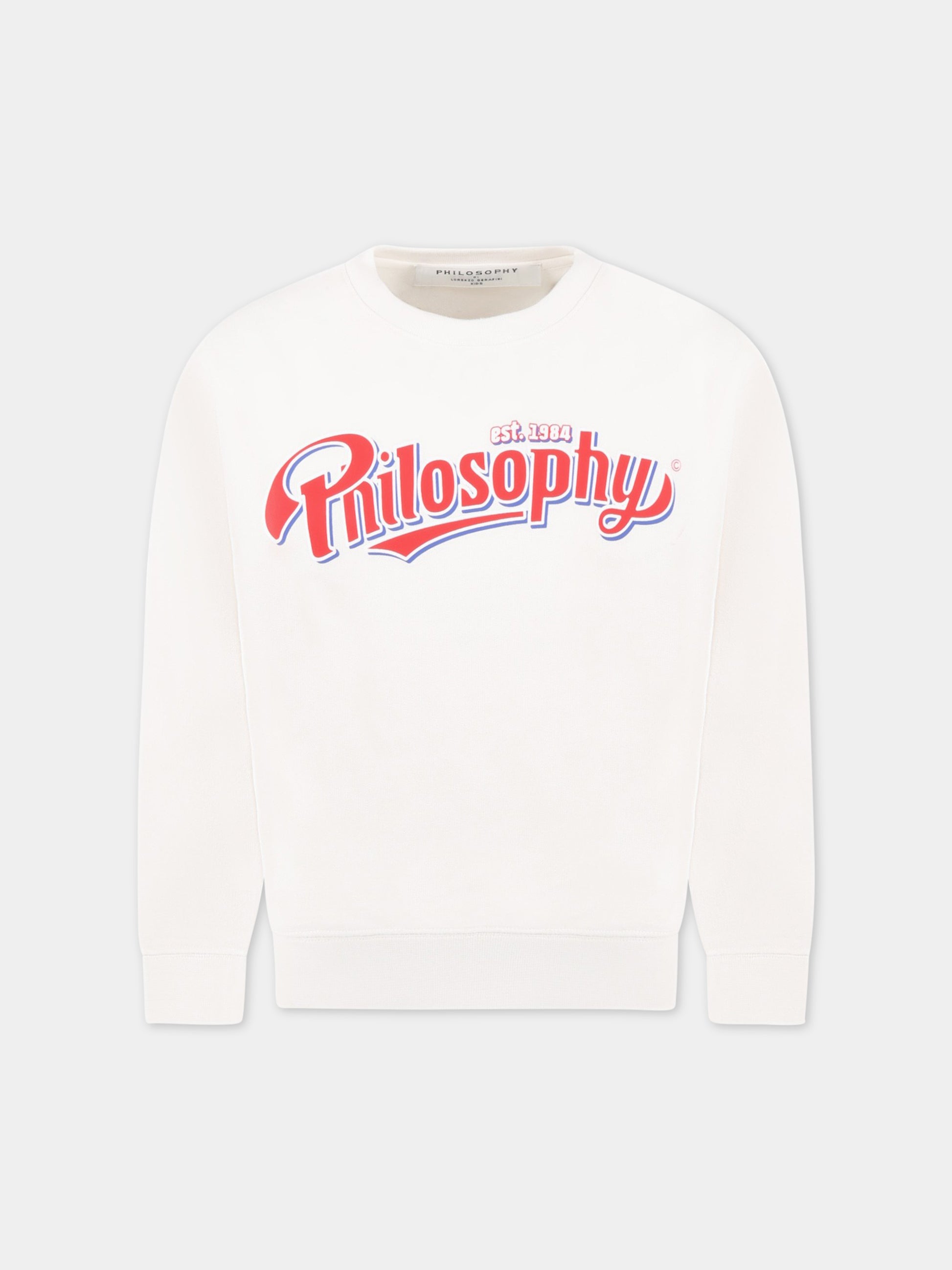 Felpa bianca con dettaglio logo per bambina,Philosophy,PJFE123 FE144 0009