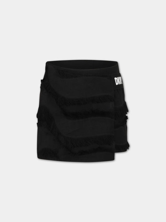Shorts neri per bambina con logo bianco e frange,Dkny,D34A97 09B
