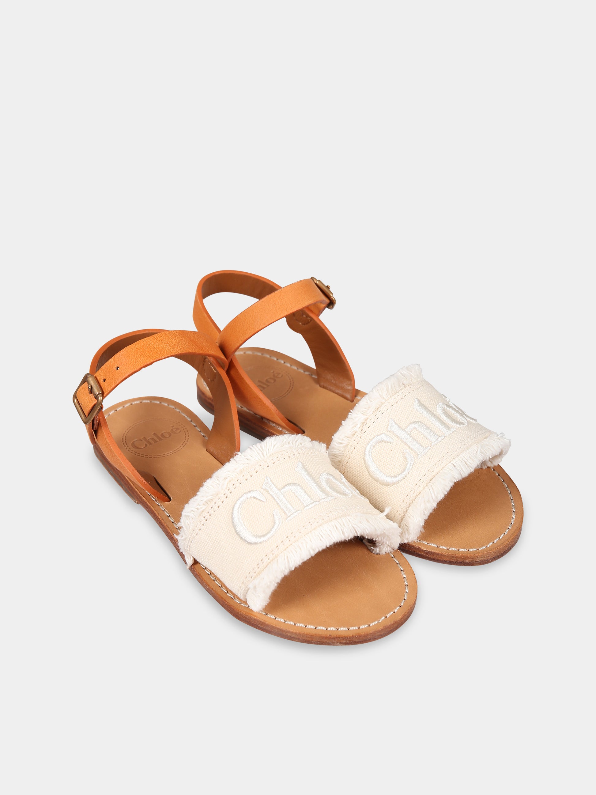 Sandali avorio per bambina con logo ricamato,Chloé Kids,C19178 148