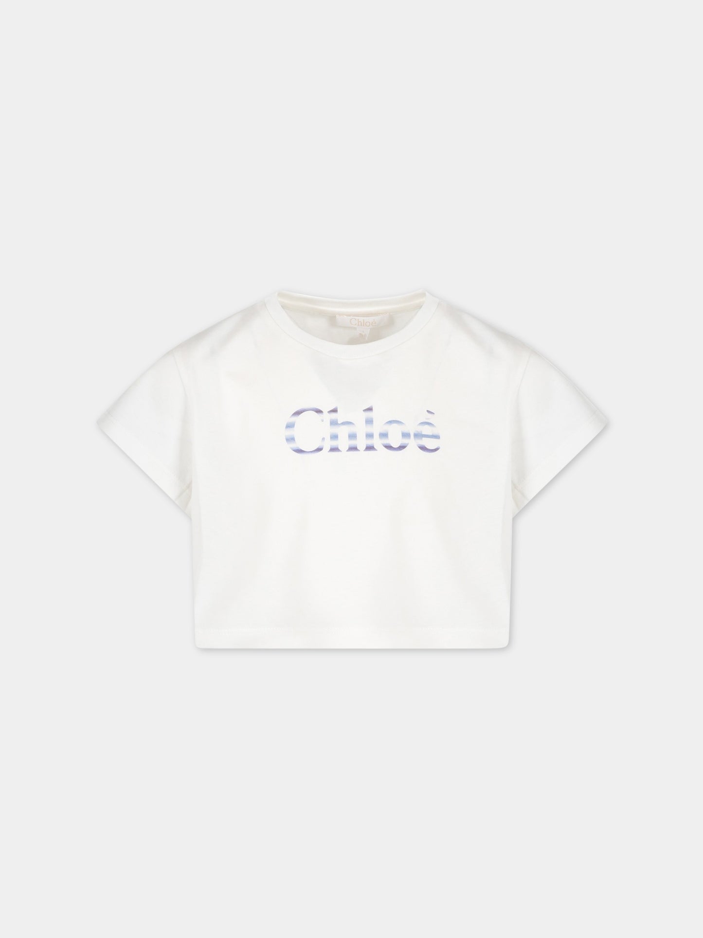 T-shirt bianca per bambina con logo multicolor,Chloé Kids,C15E07 117