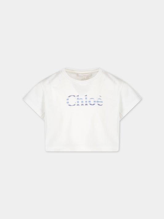 T-shirt bianca per bambina con logo multicolor,Chloé Kids,C15E07 117