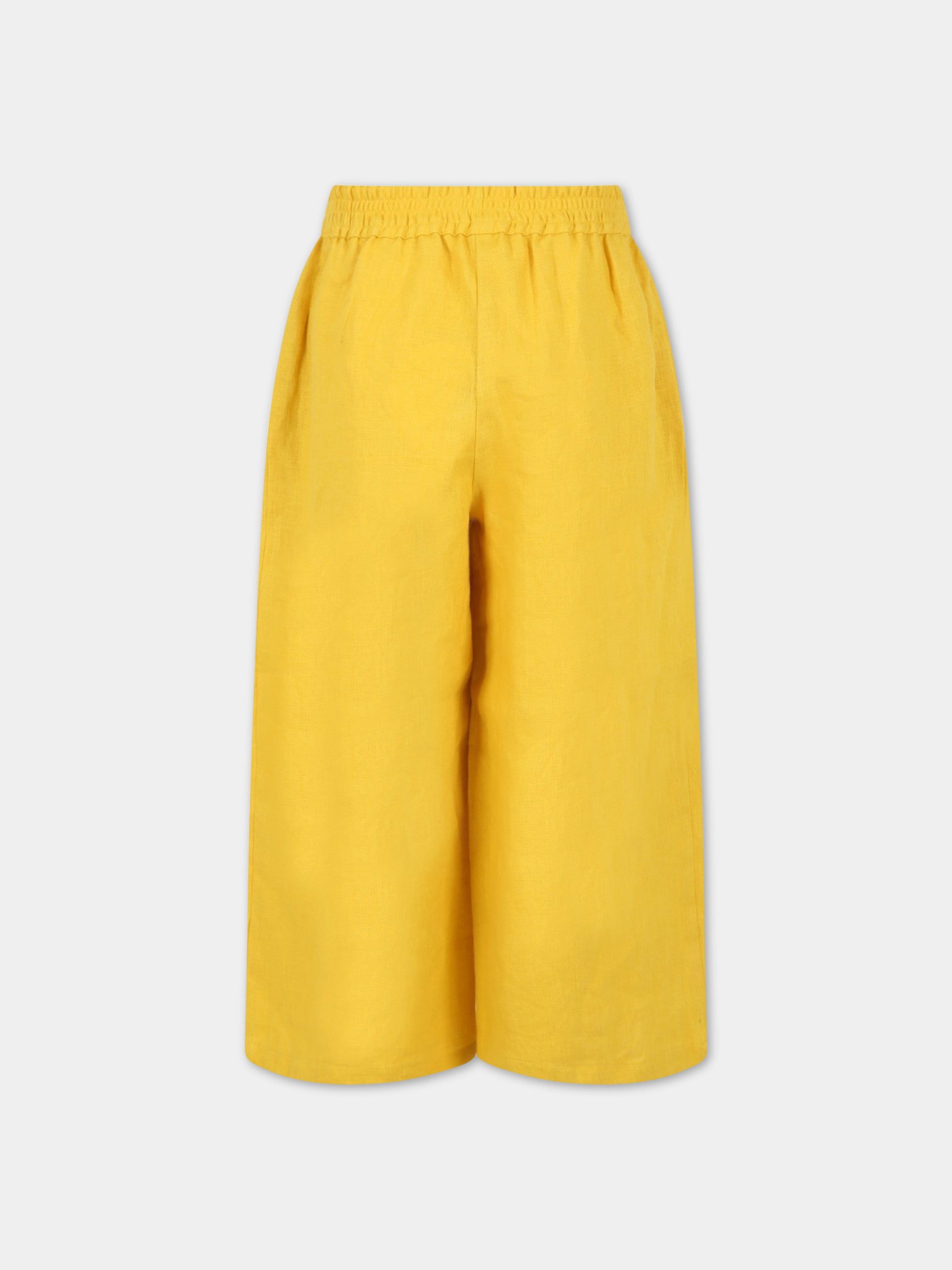 Pantaloni gialli per bambina con dettagli smerlati,Chloé Kids,C14728 588