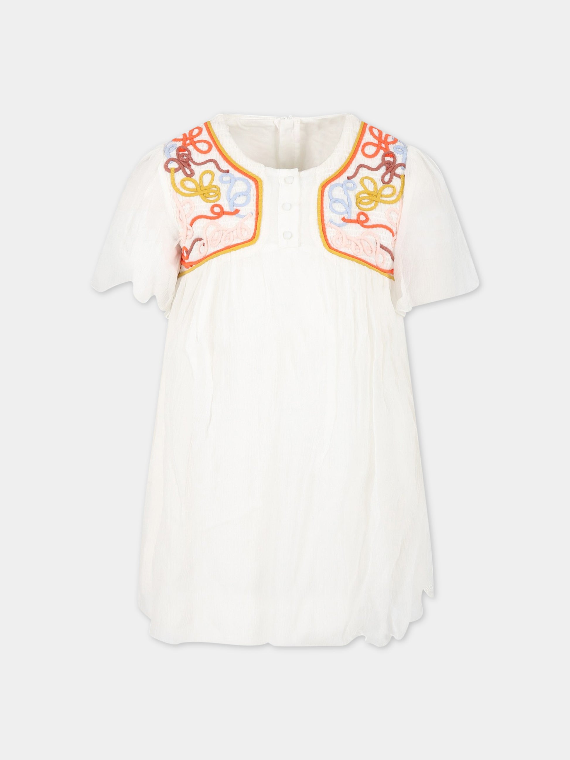 Vestito bianco per bambina con ricamo,Chloé Kids,C12921 117