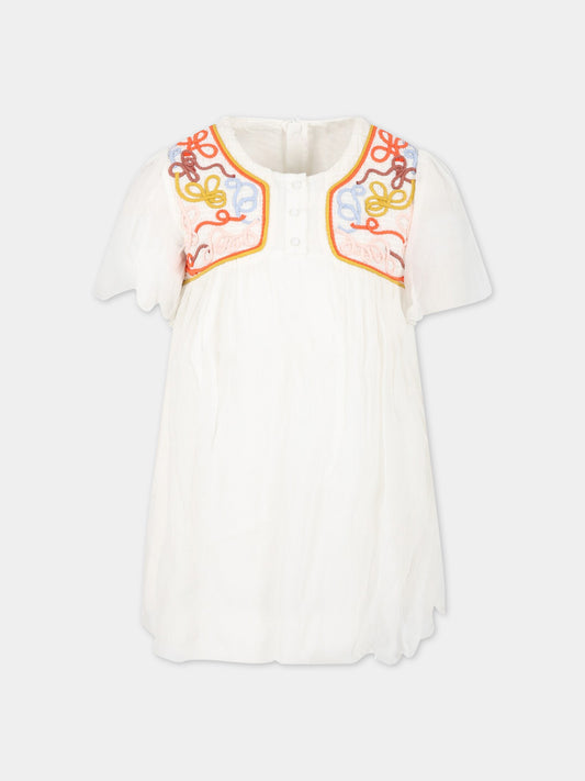 Vestito bianco per bambina con ricamo,Chloé Kids,C12921 117