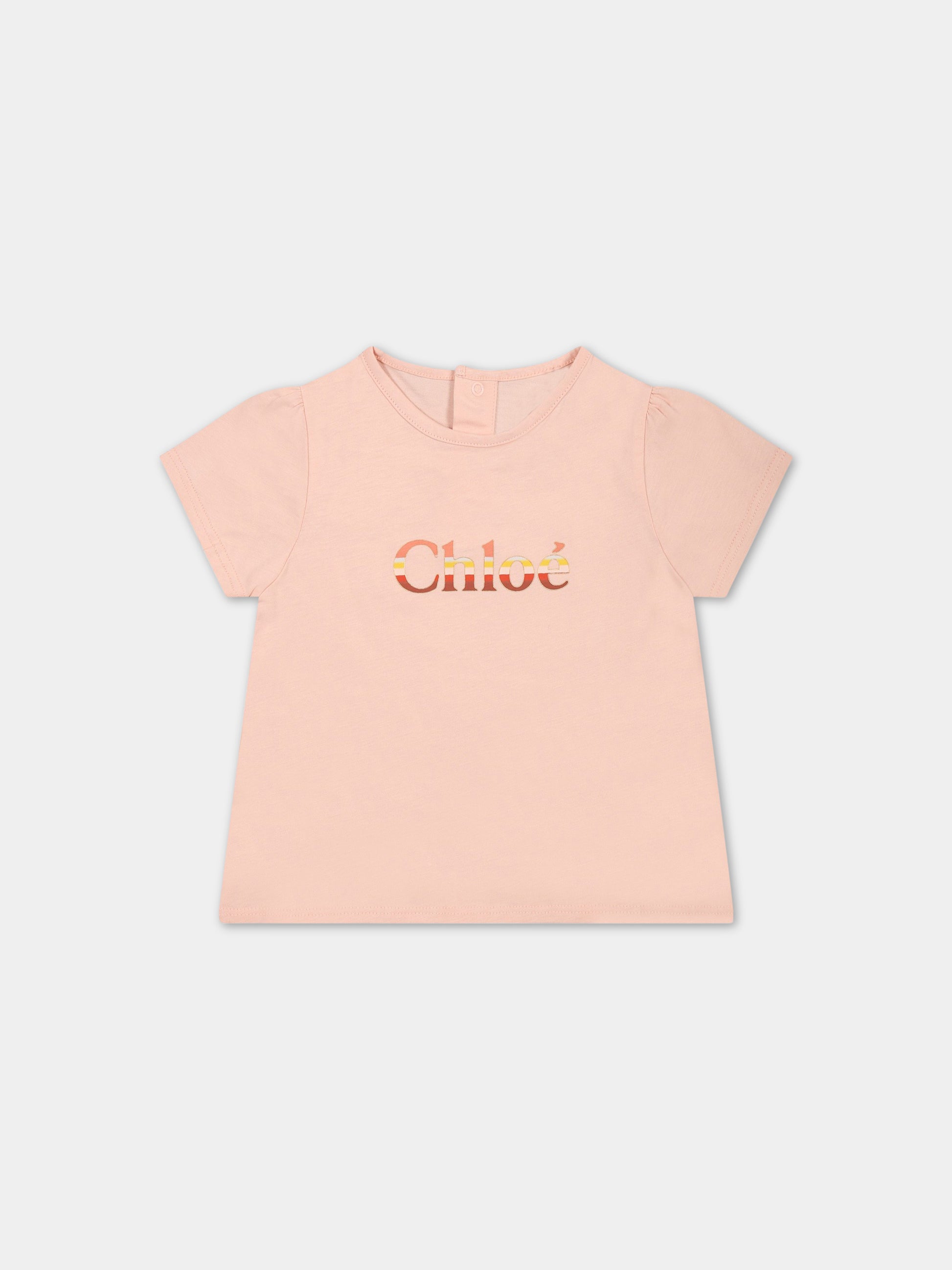 T-shirt rosa per neonata con logo,Chloé Kids,C05440 45K