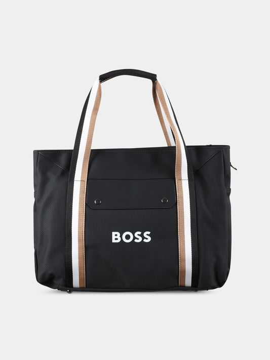 Borsa-mamma nera per neonato con patch logato,Boss,J90313 09B