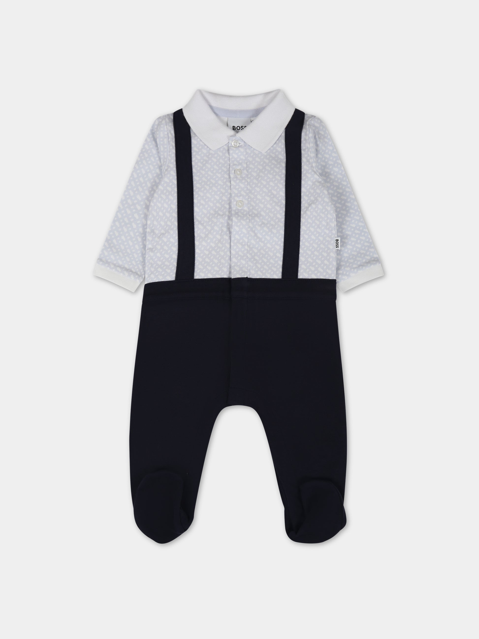 Tutina blu per neonato con monogramma logo azzurro,Boss,J97204 849