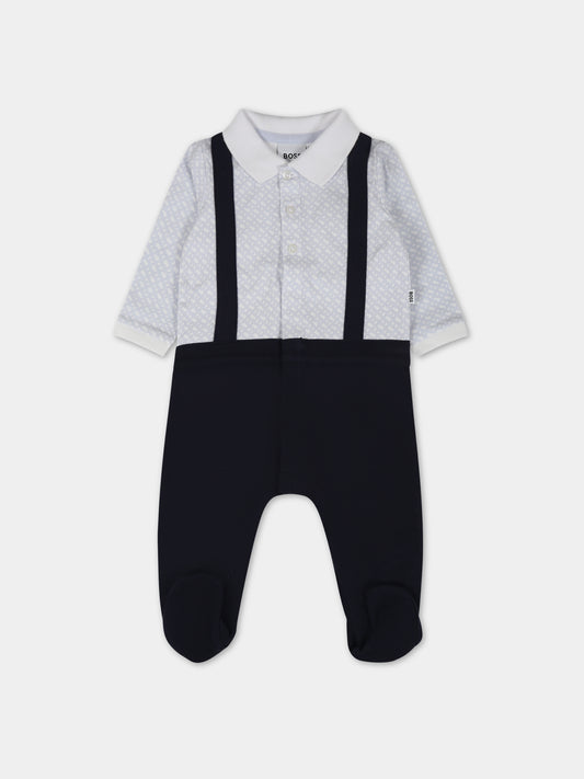 Tutina blu per neonato con monogramma logo azzurro,Boss,J97204 849