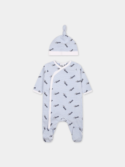 Set celeste per neonato con scritta  little Boss ,Boss,J98406 77A