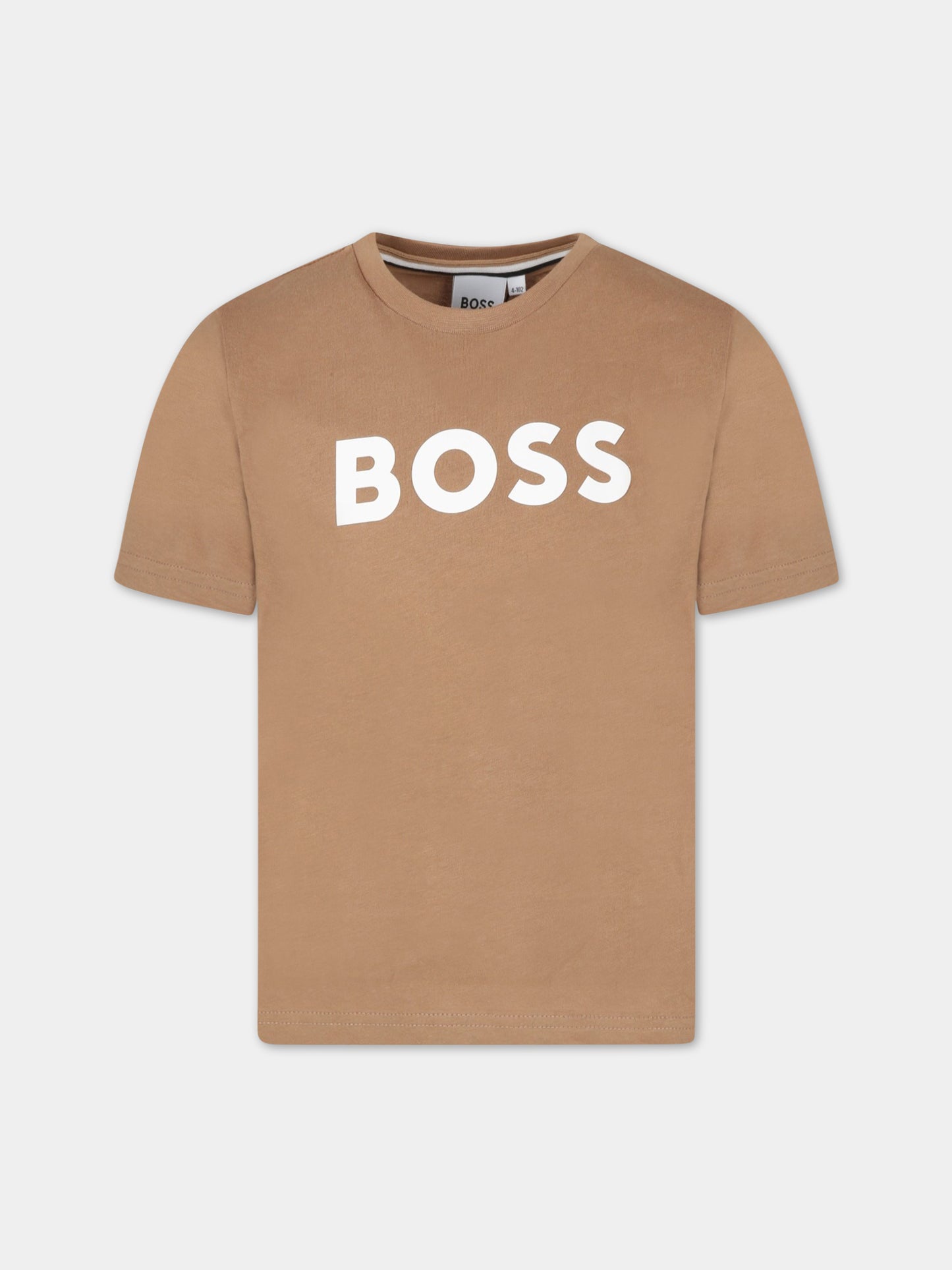 T-shirt marrone per bambino con logo bianco,Boss,J25O04 269