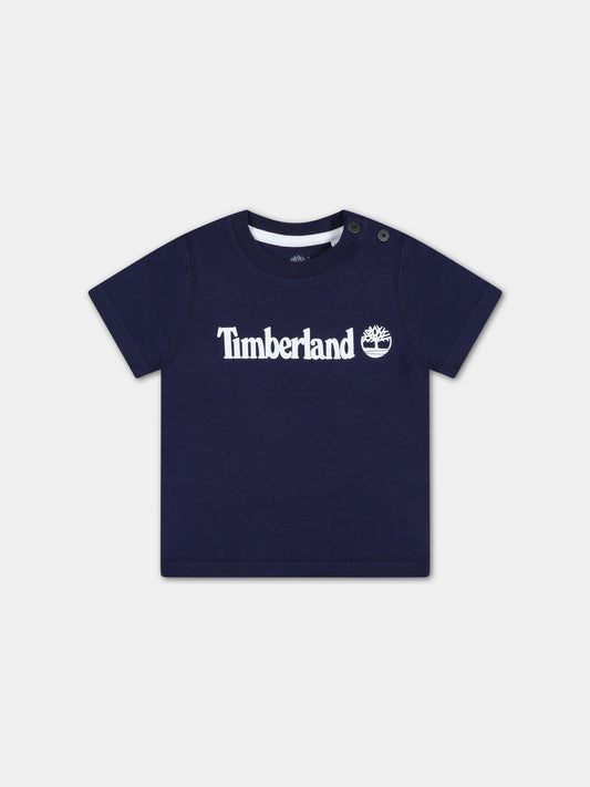 T-shirt blu per neonato con logo bianco,Timberland,T05K87 85T