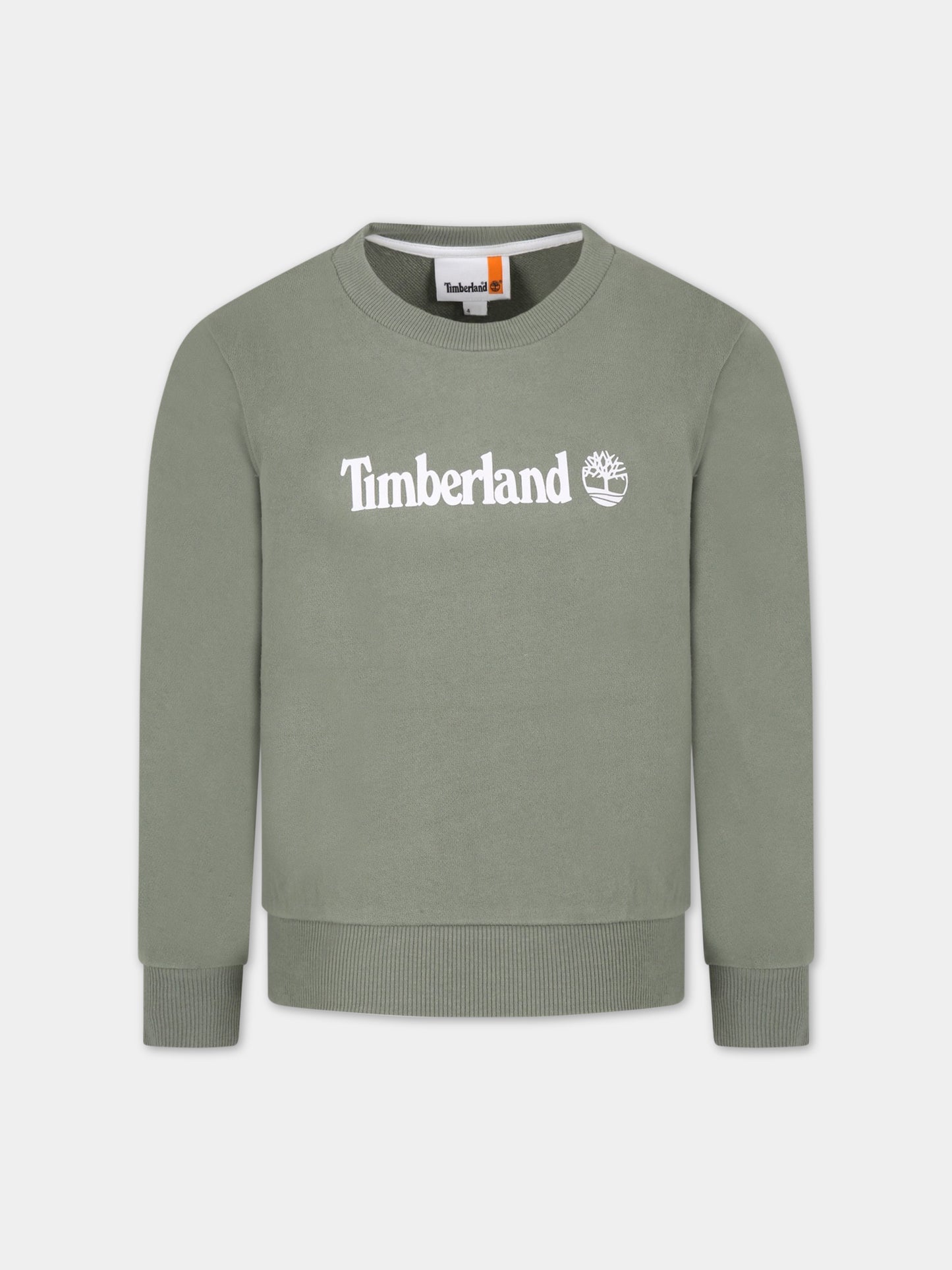 Felpa verde per bambino con logo bianco,Timberland,T25U06 708