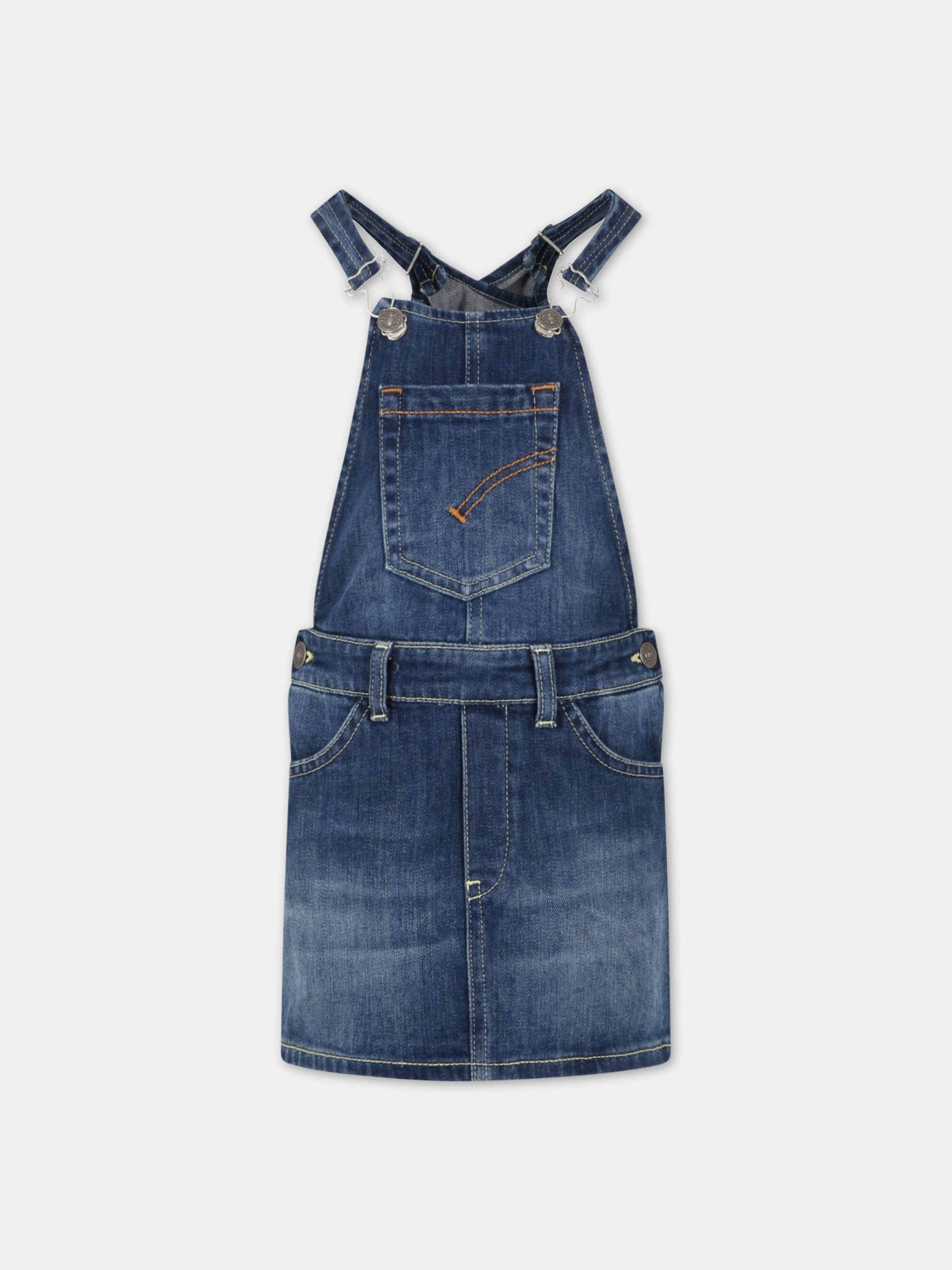 Salopette blu per bambina con patch logato,Dondup Kids,DFAB180C DS040 4016