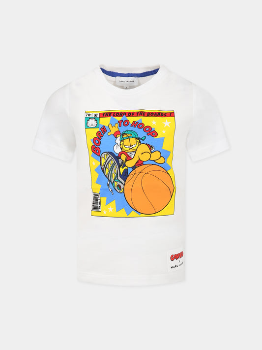 T-shirt bianca per bambino con stampa Garfield e logo,Little Marc Jacobs,W25584 10P