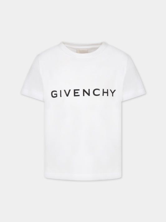 T-shirt bianca per bambino con logo nero,Givenchy Kids,H25406 10P
