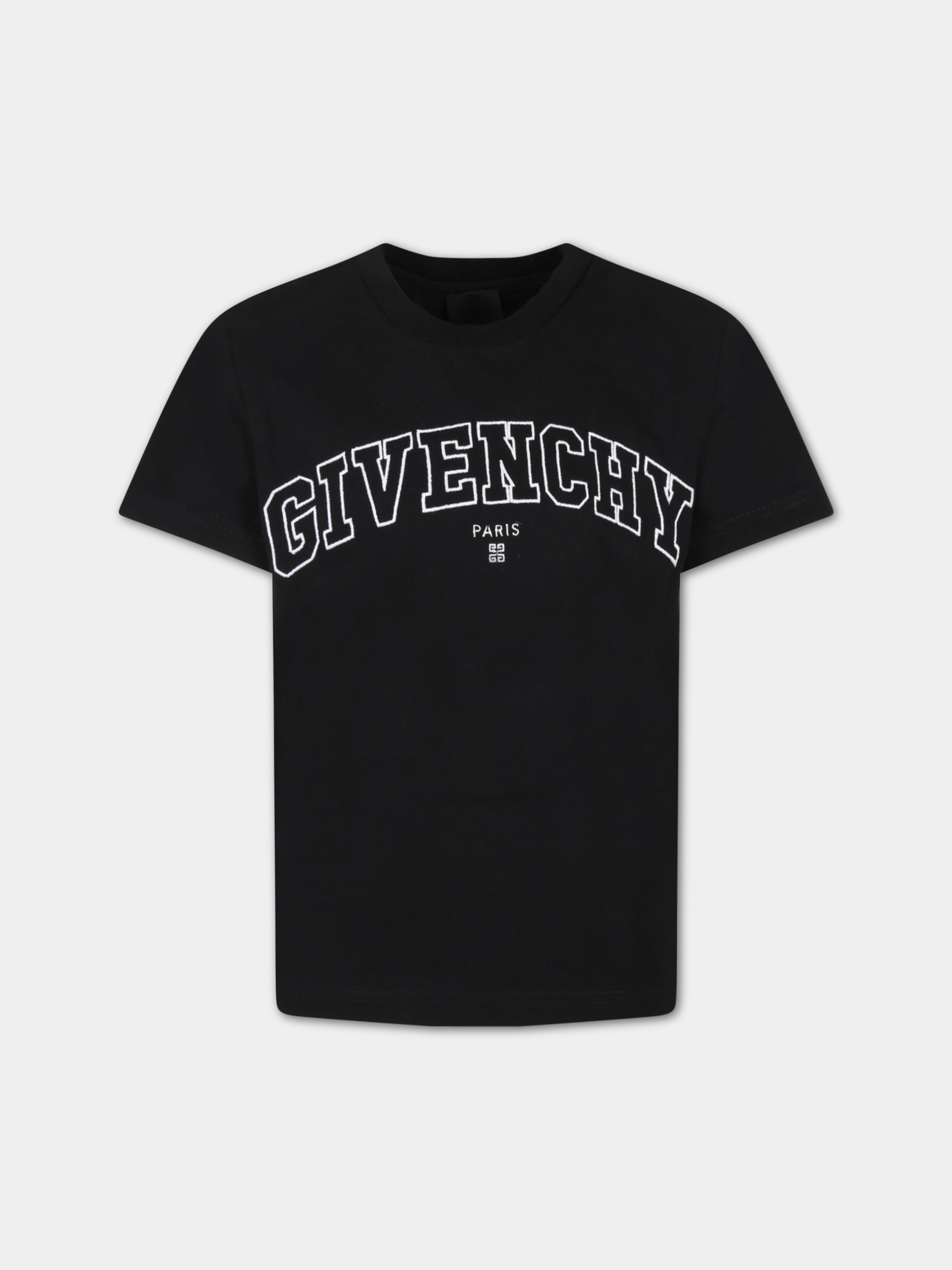 T-shirt nera per bambino con logo bianco,Givenchy Kids,H25418 09B