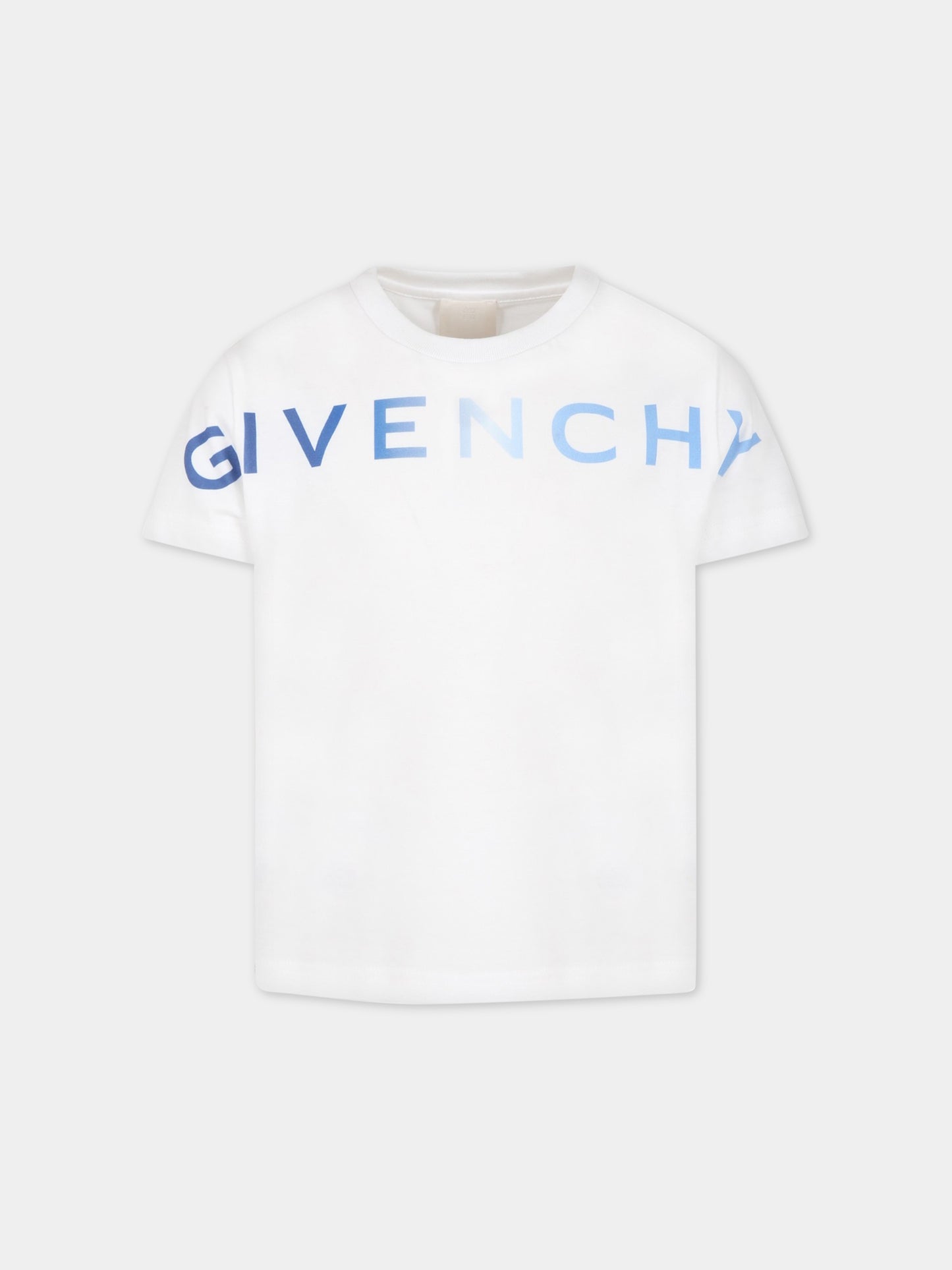 T-shirt bianca per bambino con logo blu,Givenchy Kids,H25407 10P