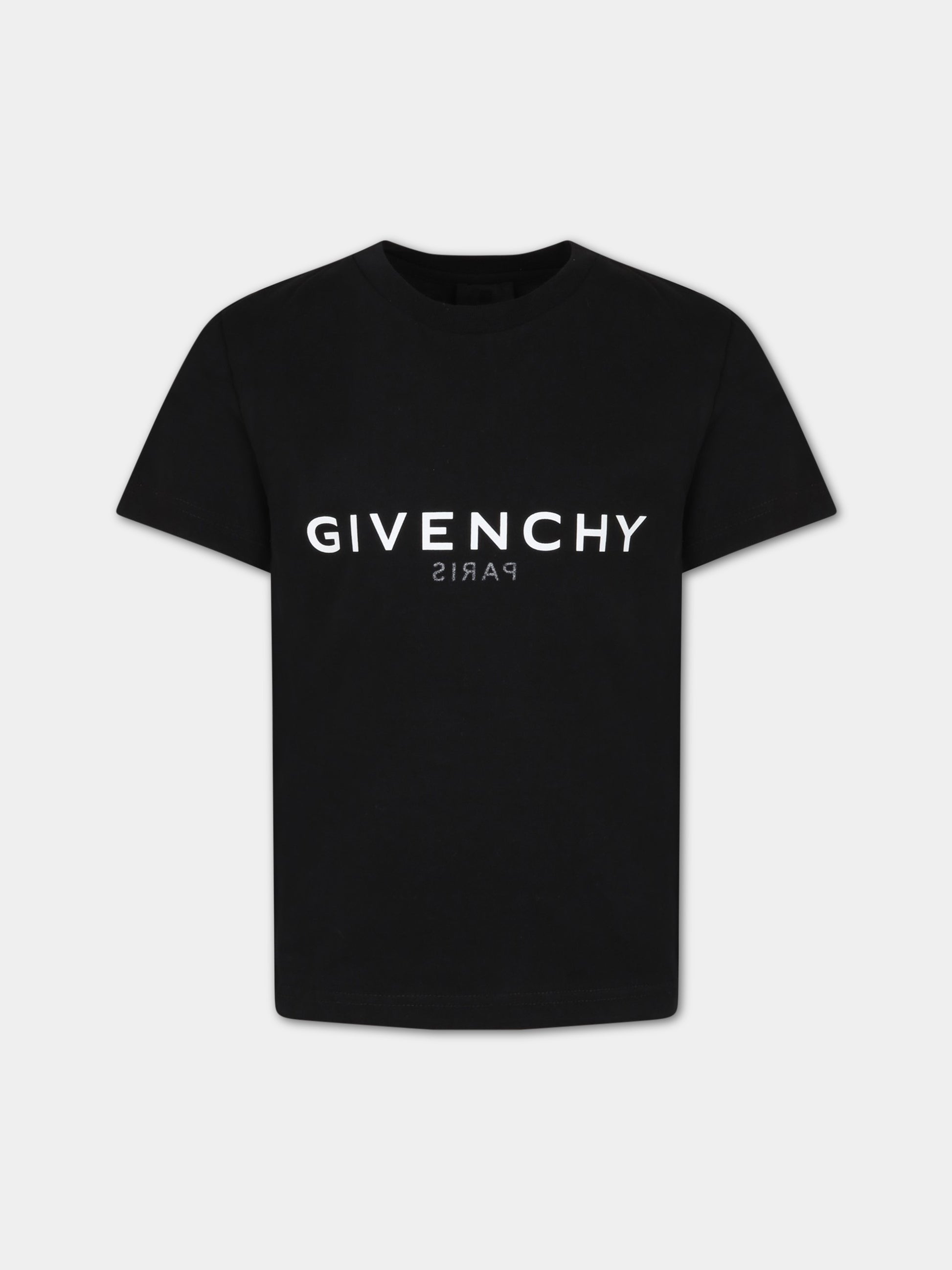 T-shirt nera per bambino con logo bianco,Givenchy Kids,H25404 09B