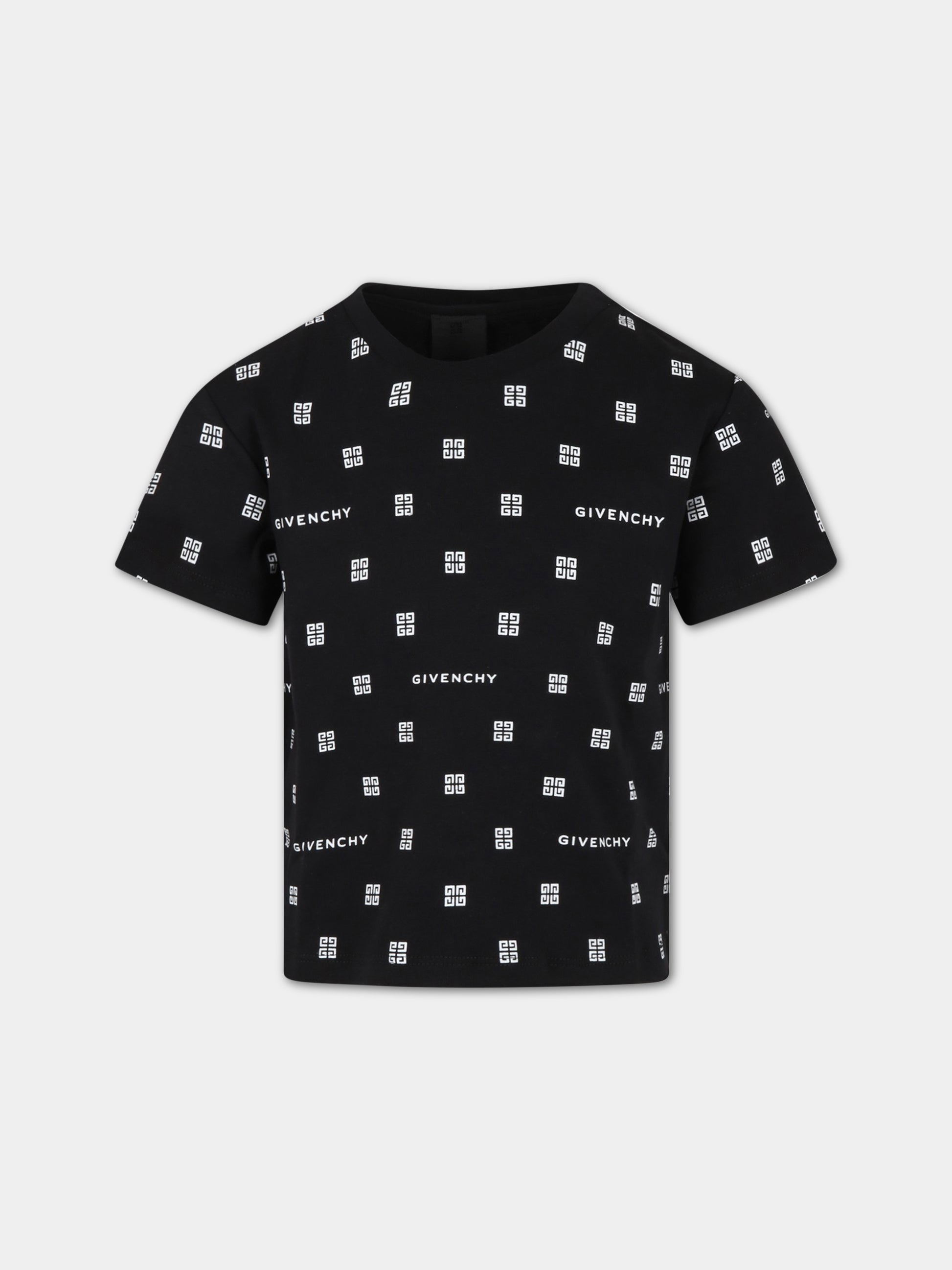 T-shirt nera per bambina con logo bianco,Givenchy Kids,H15323 09B