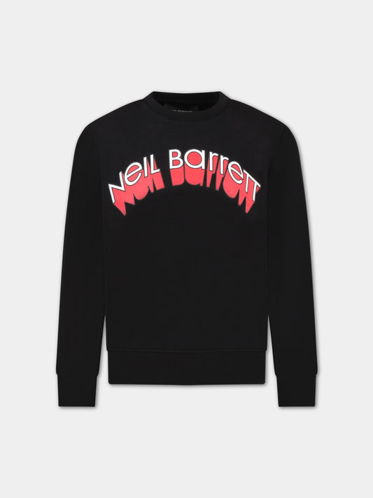 Felpa nera per bambino con logo bianco e rosso,Neil Barrett Kids,033575 110