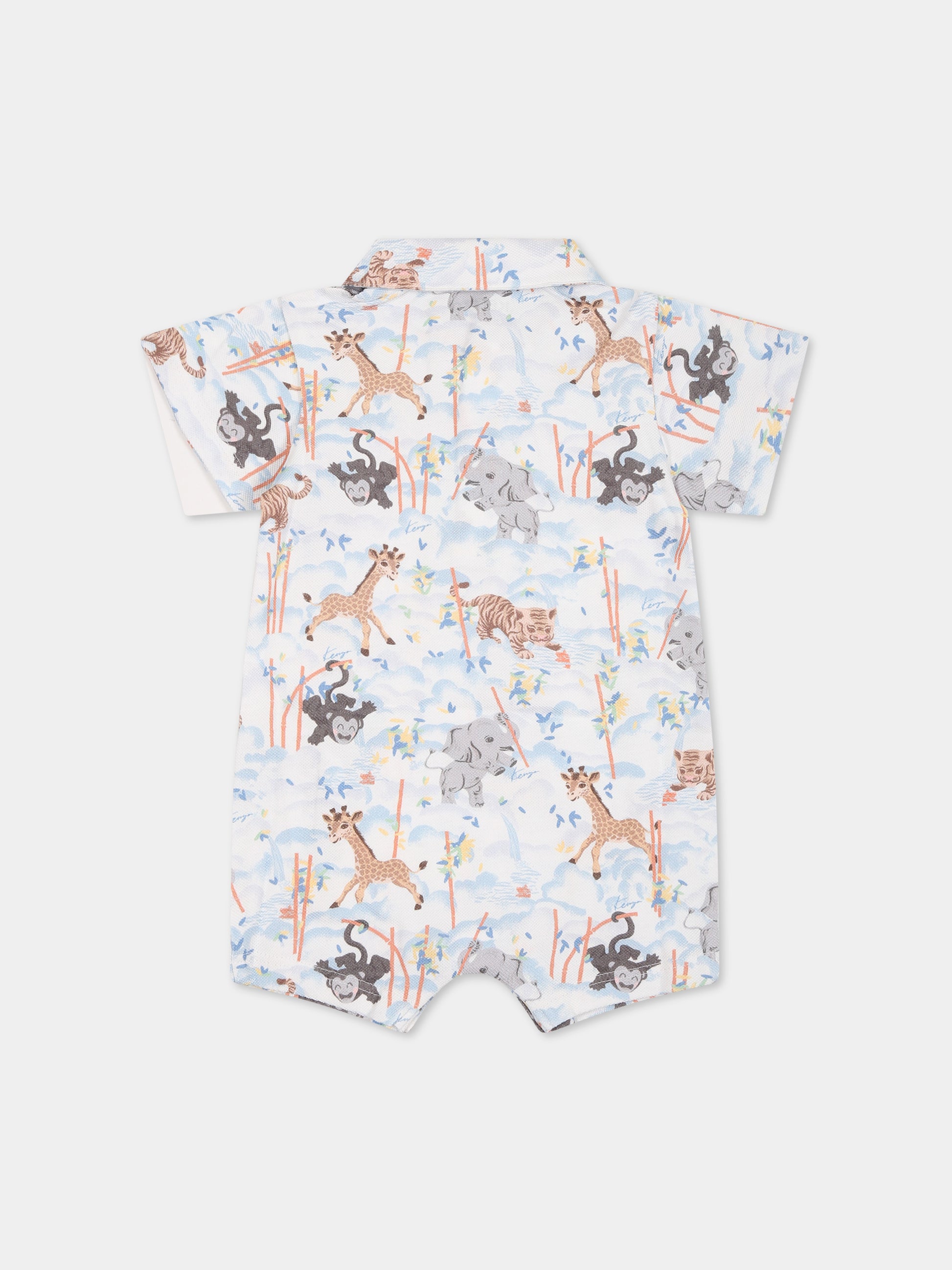 Pagliaccetto bianco per neonato con stampa animali e logo,Kenzo Kids,K94099 10P