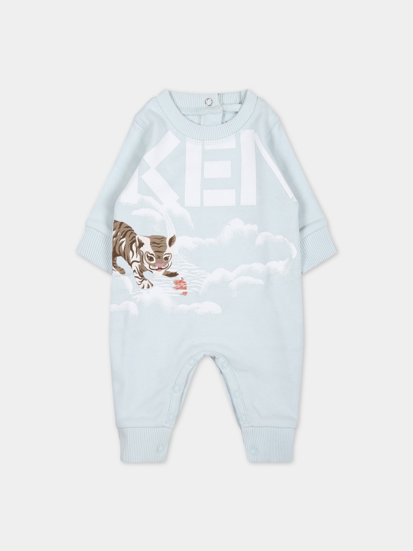 Tutina celeste per neonato con stampa e logo,Kenzo Kids,K94102 791